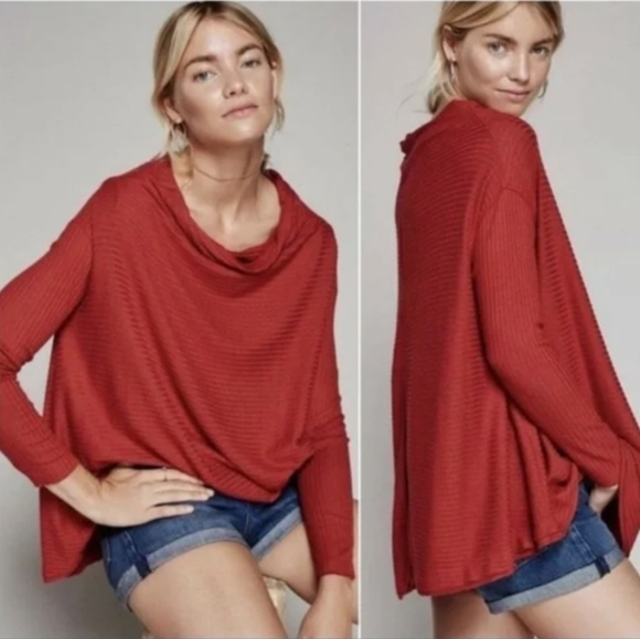 Free People Tops - Free People We The Free Lover Ribbed  Open Back Knit Tunic Top in Rust Orange